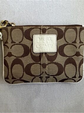 Coach Signature Canvas Wristlet in Brown and Cream